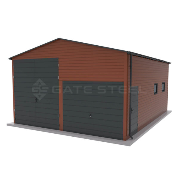 Hala magazynowa 6m x 8m z bramą dwuskrzydłową i bramą uchylną