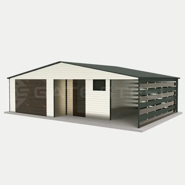 Garaż blaszany 9m x 6m z pomieszczeniem gospodarczym i bramą uchylną